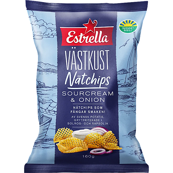 Chips Västkustchips Sourcream &amp; Onion Estrella 160g