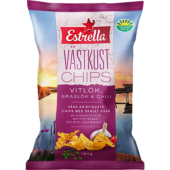 Västkustchips Vitlök Gräslök Chili Estrella 180g